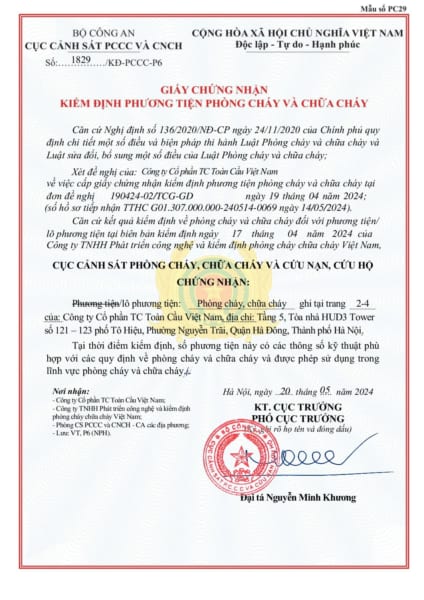 Giấy chứng nhận kiểm định CPVC chữa cháy Việt Nam